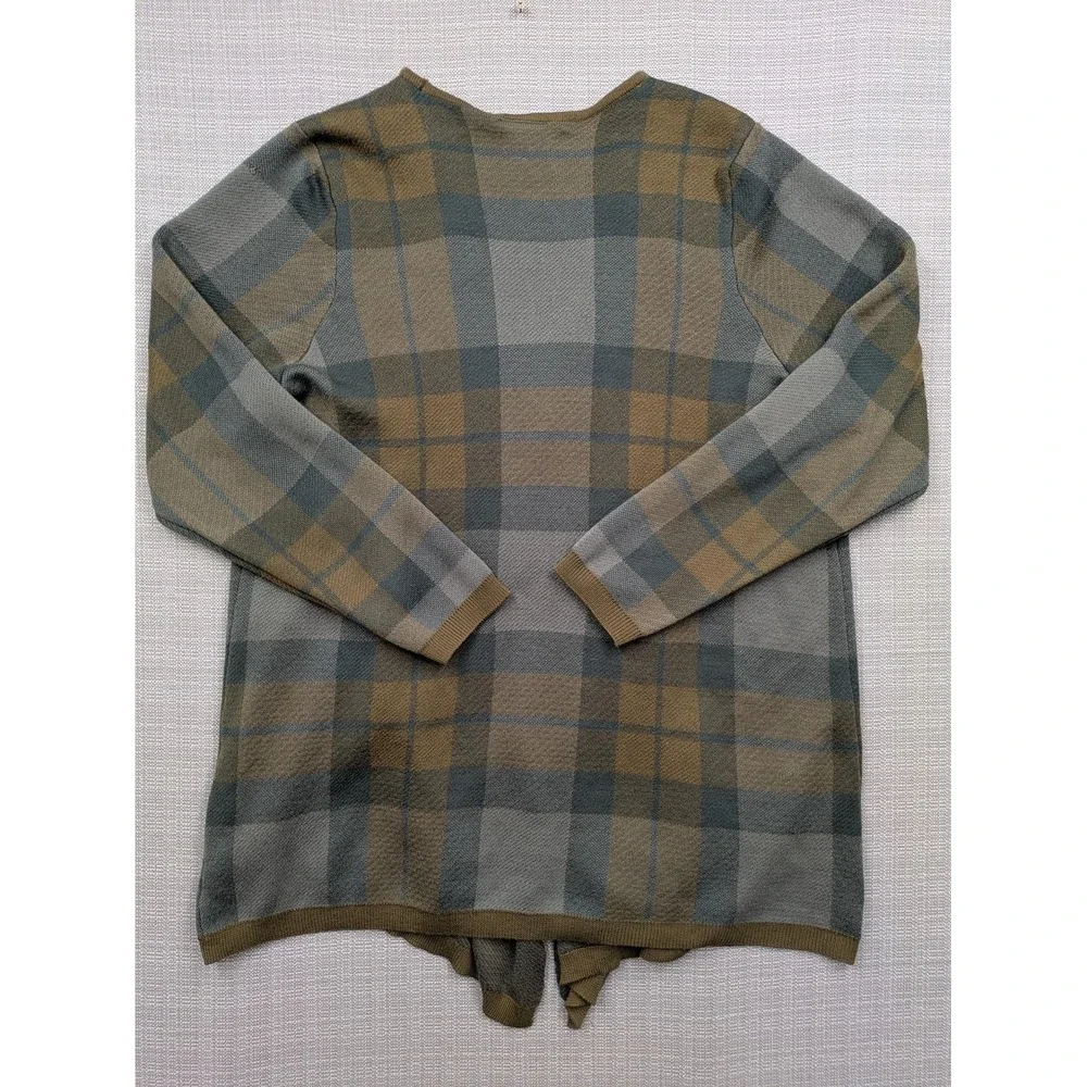 Outlander Cardigan Sweater Womens 3 Gray Plaid Open Front Ruffle Long Sleeve